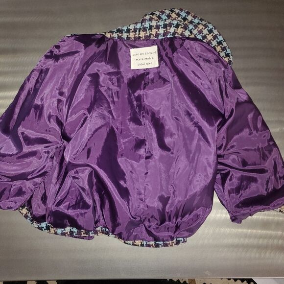Chloe Houndstooth Plaid Tweed Purple Blue Girls Teen Jacket Coat Large or XL - Picture 5 of 12